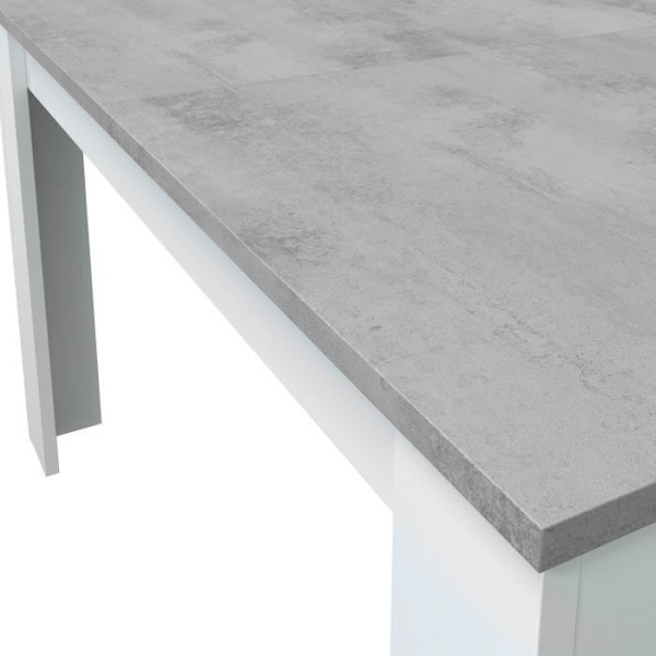 Utdragbart matbord - KENDRA - Rektangulärt - Artik vit och cement - 4 till 6 personer - L140/190 x D90 x H78 cm CEMENT OCH VIT ARTIK