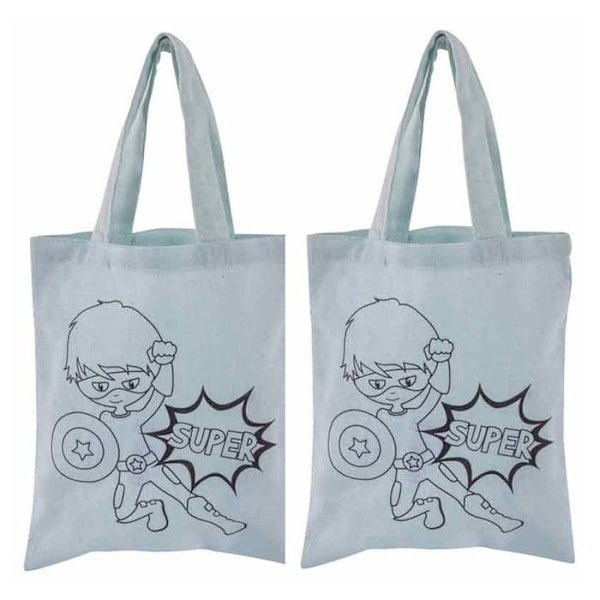 2 blåa bomullsväskor 25 x 20 cm - superhjältar Blå