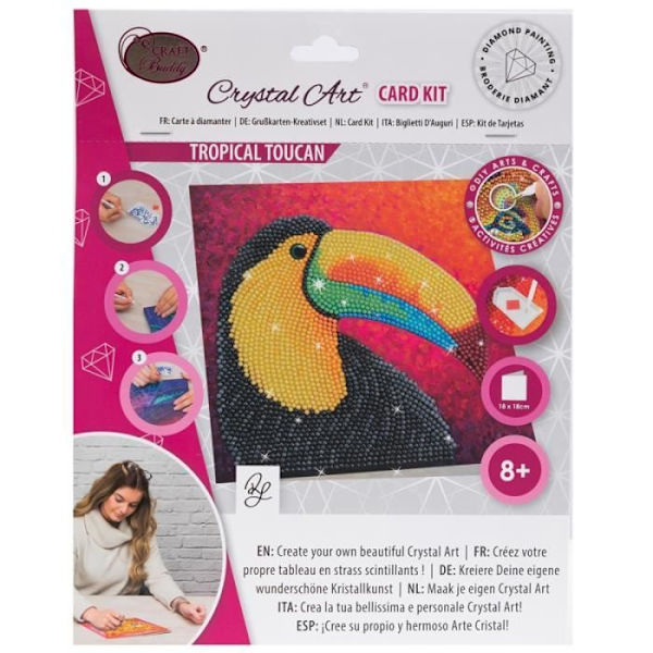 Kit timantti maalaus - Kristalli taide - Toucan kortti - 18 x 18 cm - Lapsille - Sekä pojille että tytöille