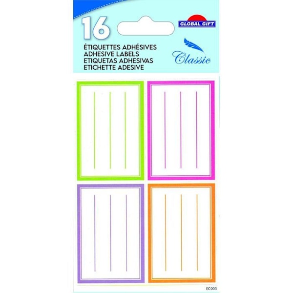 16 självhäftande skoletiketter - rektanglar 4 pastellfärger Vit
