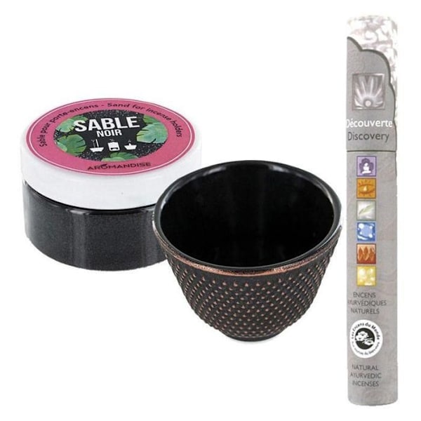Sort støbejern og sort sand kop røgelse holder + ayurvedisk røgelse Svart
