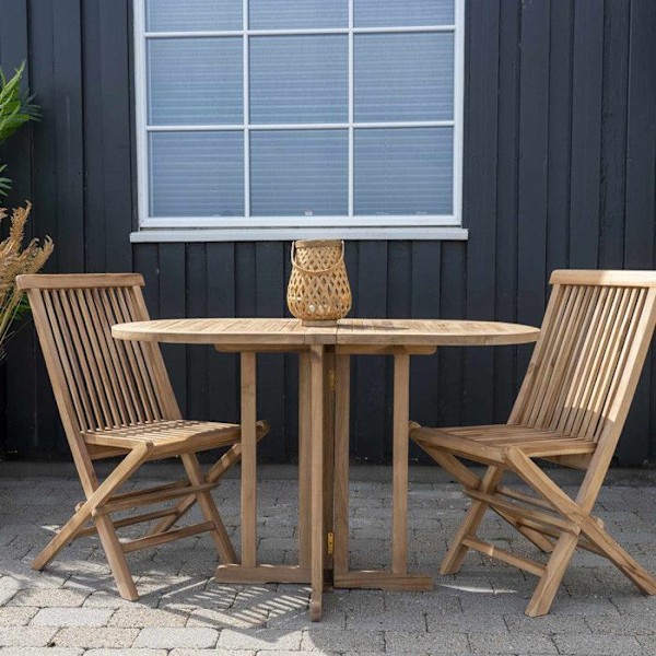 Havebord 120 cm + 2 stole i teak kastanj
