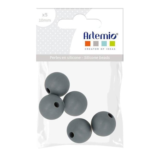 Set med runda silikonpärlor - 10 mm - Grå - 5 st Grå