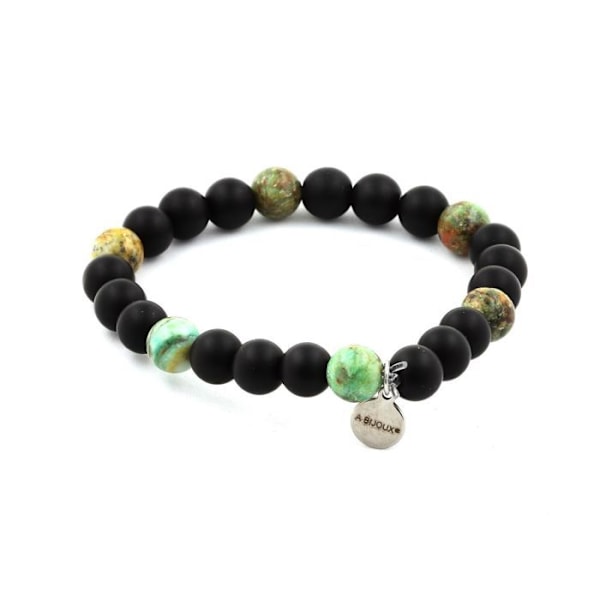 Kivet ja mineraalit. Mattamusta Onyx + Turquoise Beads Rannekoru Perusta 8 mm. Tehty Ranskassa. Svart, turkos