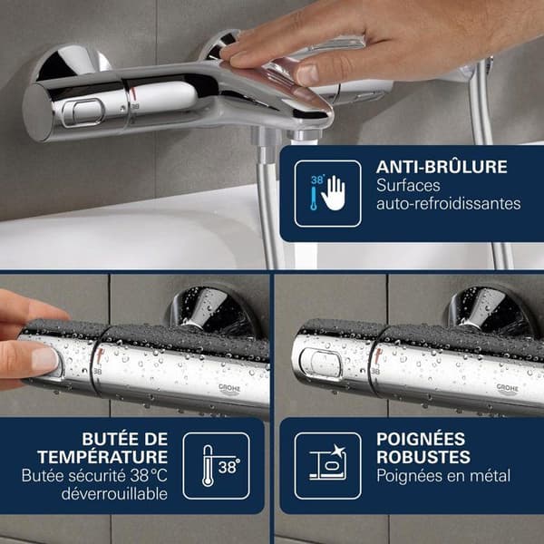 GROHE Termostatisk brusersensor Precision Trend, vægmontering, beskyttelse mod forbrændinger, 1/2" gevindtilslutning, krom, 34229002