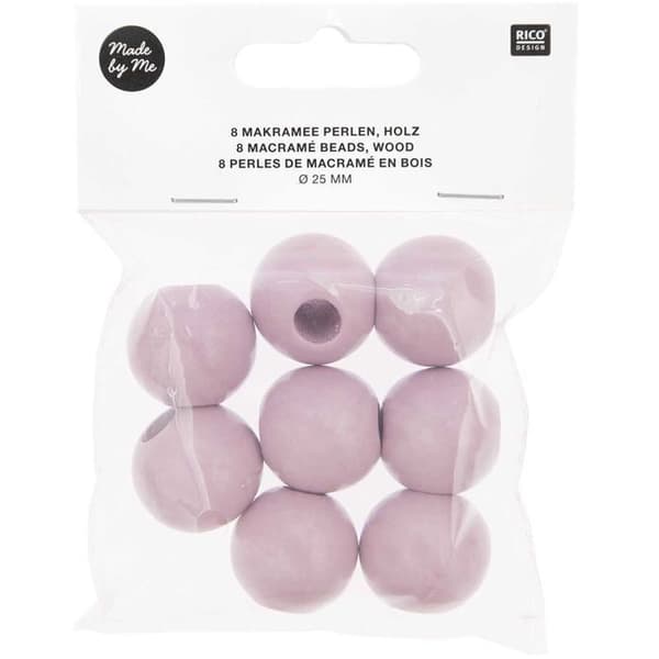 8 pyöreää helmeä - vaaleanpunainen puu - 25 mm Ros