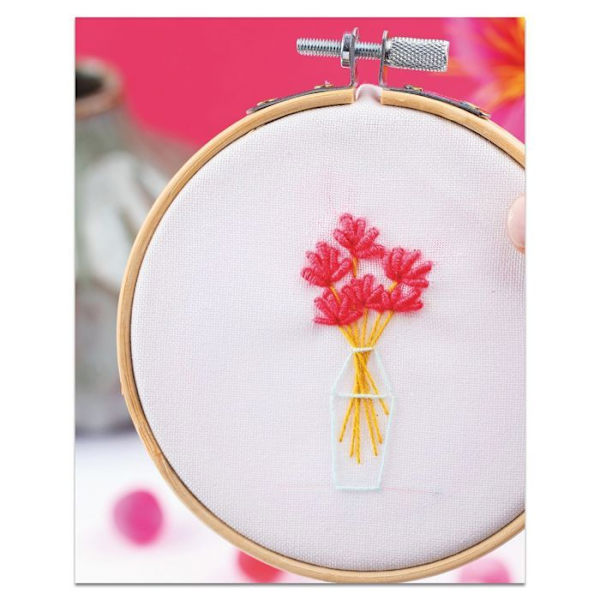 Broderisæt - Franske sæt - Blomst - 5 blomster - Instruktioner inkluderet - Nem begyndere Pastell (rosa, guldgul, himmelsblå)