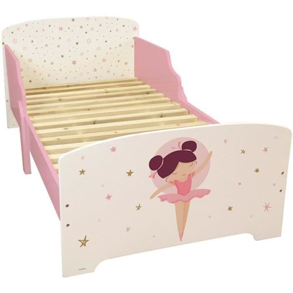 Seng med lamelbund - Ballerina Dancer - SJOVT HUS - 140 x 70 cm vitt och rosa