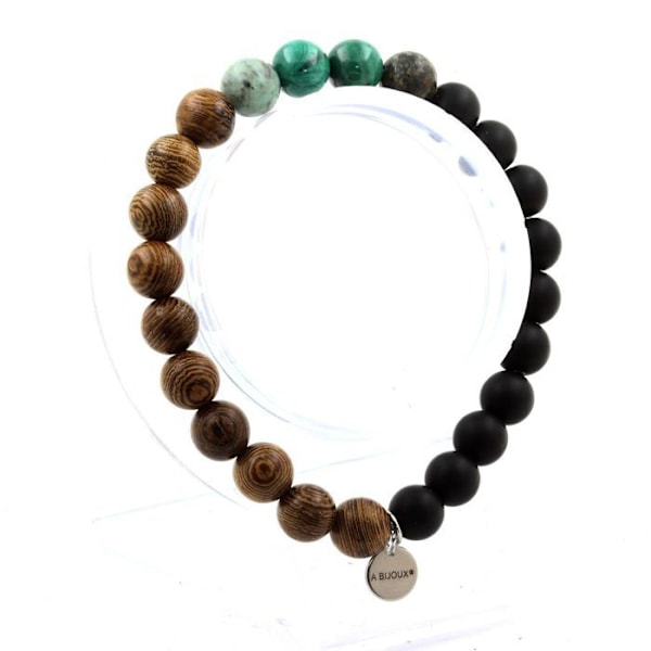 Sten og mineraler. Congo Malachite Beads Armbånd + Afrikansk turkis + Sort Onyx Lavet i Frankrig. Grön, blå, svart