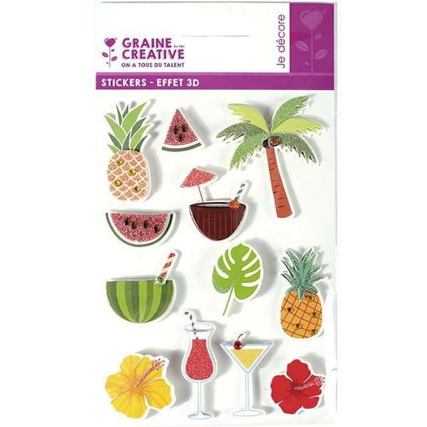 12 3D klistermærker - Tropical 5,5 cm Flerfärgad