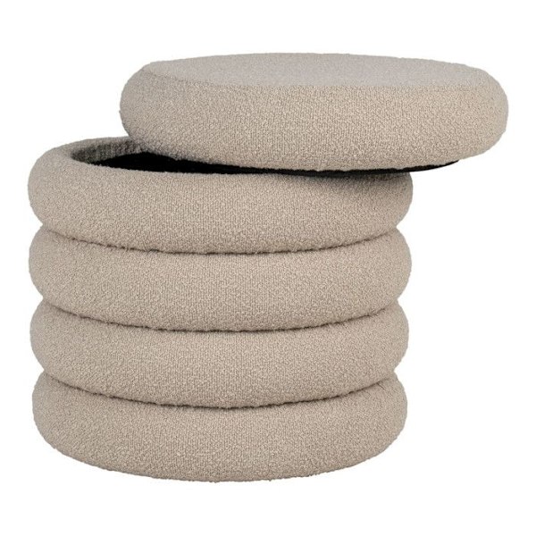 Harmaa bouclé-polyesteripuffi säilytyksellä Ø 44 cm Grå