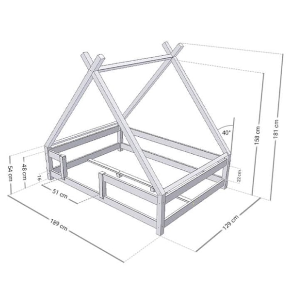 Lasten Tipi-sänky valkoisella massiivipuisella esteellä 120 x 180 cm Vit