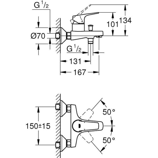 Mitigeur Bad/Dusch GROHE Start Flow - Vægbeslag - Krom 23772000 Krom