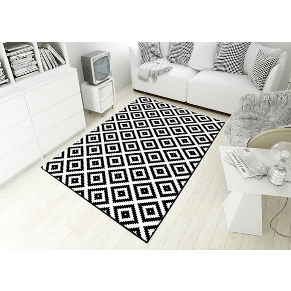 Matta - Svart & Vit - 80x150cm - Maskintvättbar - Halkfri - Mjuk polyester Svart vit