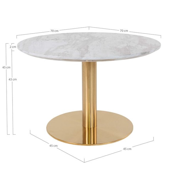 Bologna Soffbord Ø70 cm marmorlook, ben i mässing, vit. Vit