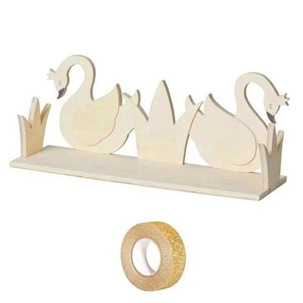 Etagère trä 2 svanar 40 x 16 cm + guldglitter maskeringstejp 5 m Beige