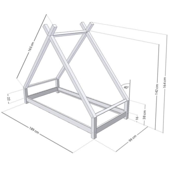 GENERIQUE TAHUKA børne tipi seng - Pink - 90x180 cm - Træ - Boxspring inkluderet Rosa