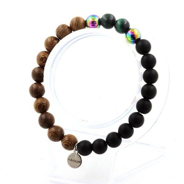 Stenar och mineraler. Congo Malachite Beads Armband + Multicolored Hematite + Black Onyx Made in France. Flerfärgad