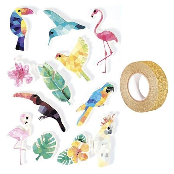 12 kpl 3D trooppisia lintutarroja 6 cm + kultainen glitter maalarinteippi 5 m Flerfärgad