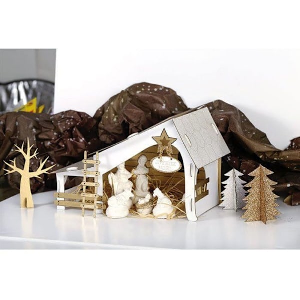 2 færdigskårne julekrybbe i karton til 29 x 19 x 14 cm Vit
