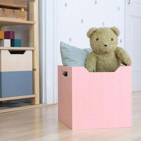 Opbevaringsboks i træ model 4 - håndtag - Pink - 33 x 33 x 37 cm Rosa