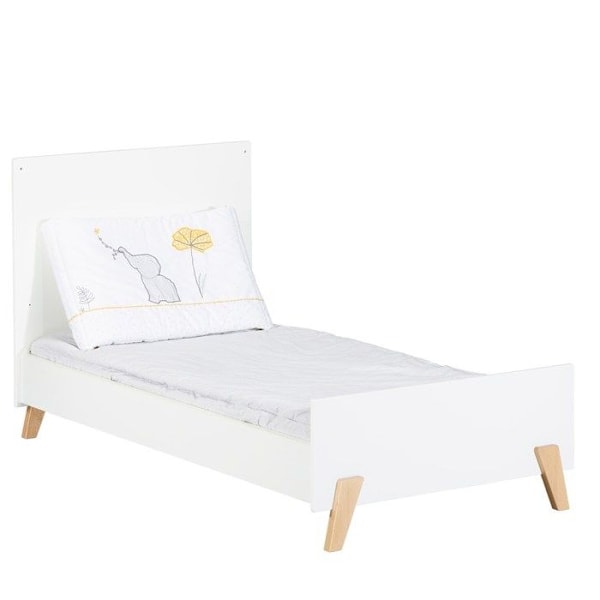 Utdragbar säng - 140x70cm - Babyprice Joy Natural - Vit på naturliga träben VIT