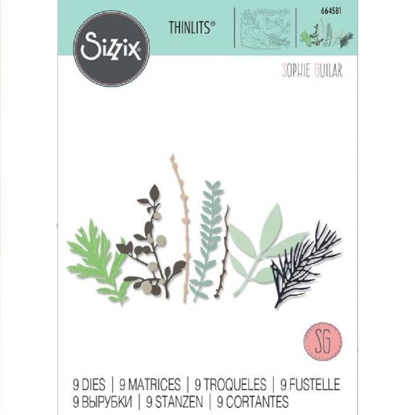 Kit med dies thinlits - SIZZIX - Skjulte blade - 9 stykker - Præcis udskæring - Scrapbooking