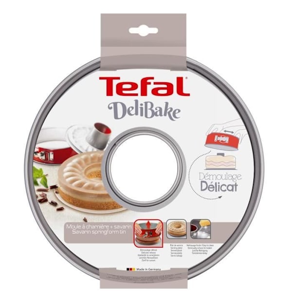 TEFAL Delibake Springform saravin muotti 25 cm, hiiliteräs, helppo irrottaa, punainen J1642614 Rött och grått