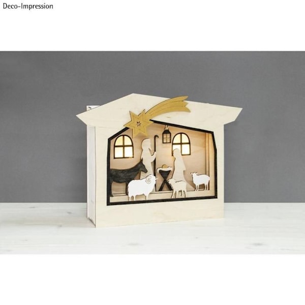DIY julekrybbe i træ til at samle dig selv 24 x 24 x 6,3 cm Beige