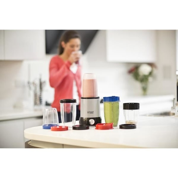 Blender - RUSSELL HOBBS - Nutri Boost 23180-56 - 700 W røremaskine - 15 tilbehør - 3 skåle (700 ml) - 2 skåle (350 ml) Rustfrit stål og sort