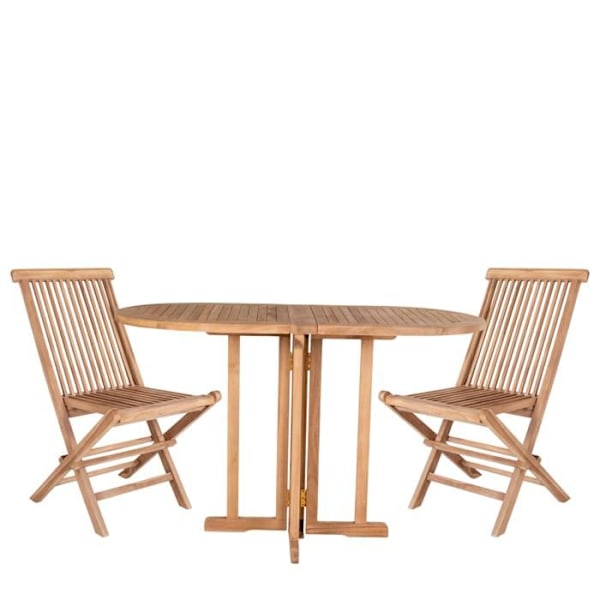 Trädgårdsbord 120 cm + 2 stolar i teak kastanj