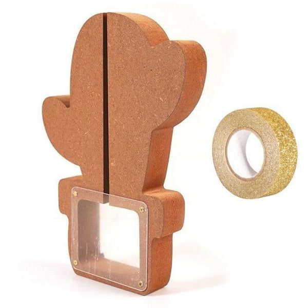 Setoria Cactus puu MDF 25 x 18 x 3 cm + glitter-kultateippi 5 m kastanj