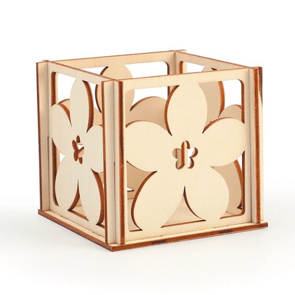 Ljusstake i trä att dekorera - Blommor - 10 x 10 x 6 cm Beige
