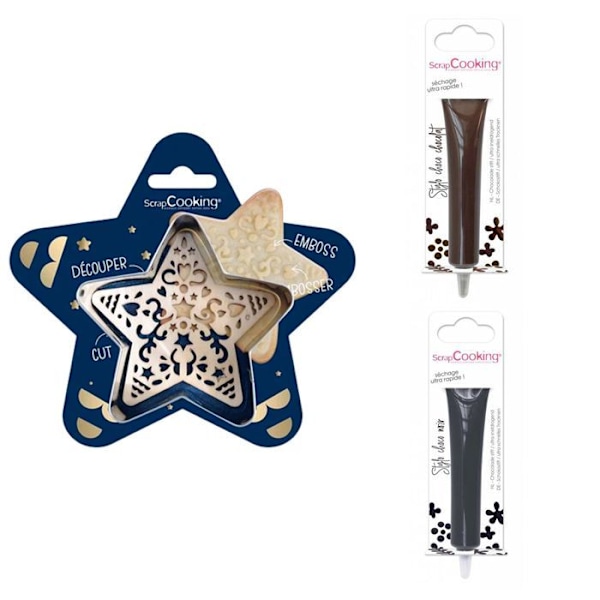 Kit för präglad kakstjärna + 2 pennor för brun och mörk choklad Grå