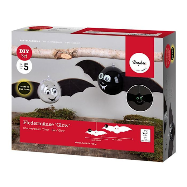 Flagermus kreativt sæt - RAYHER - 5 flagermus med bevægende øjne Glow in the Dark Fosforescerande