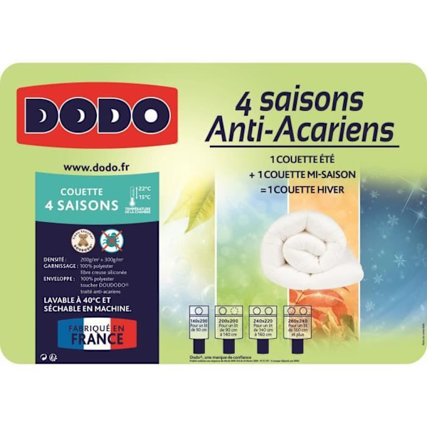 DODO 4-sæsons antimidedyne 140 x 200 cm Hvid Vit
