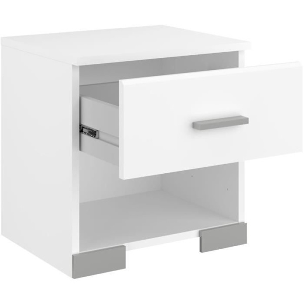 Komplet ZODIAC voksen soveværelse: 140x190 seng med skuffe + Garderobe med 3 låger og 2 skuffer + 2 sengeborde - Hvid Decor - PARISOT Vit