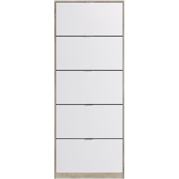 Skoskab - 5 døre - Eg og hvid - 75x24x190 cm - Leona Vit ek