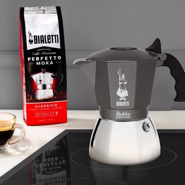 BIALETTI italiensk kaffemaskine - BRIKKA - 4 kopper induktion Grå