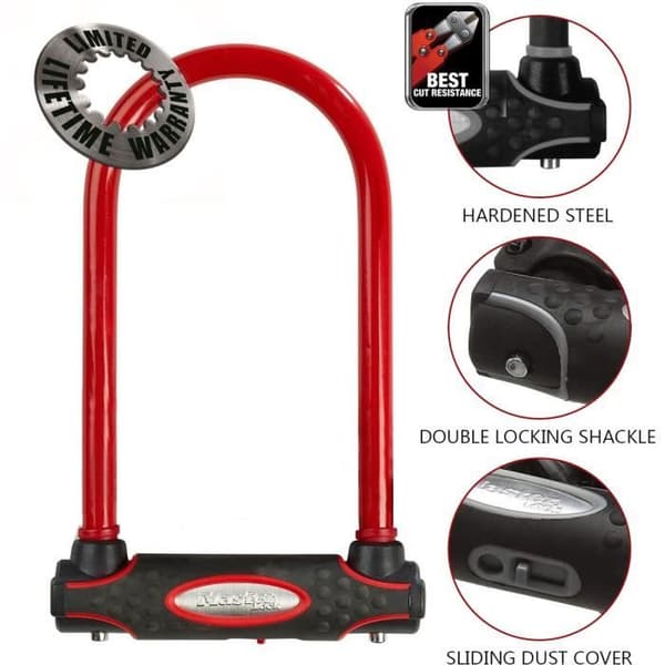 MASTER LOCK U Cykellås [Med nøgle] [Universal cykelholder] [Certificeret lås] [Rød] 8195EURDPROCOLR