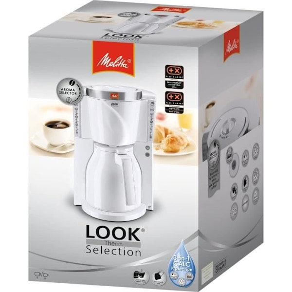 MELITTA Look IV Therm Selection 1011-11 Suodatinkahvinkeitin Valkoinen/harjattu teräs - 12 kuppia - AromaSelector - 1000W