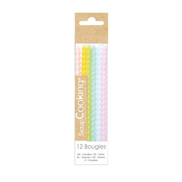 Långa ljus - Twisted - Pastell - 12 cm - 12 st - Flerfärgad - Vit Flerfärgad