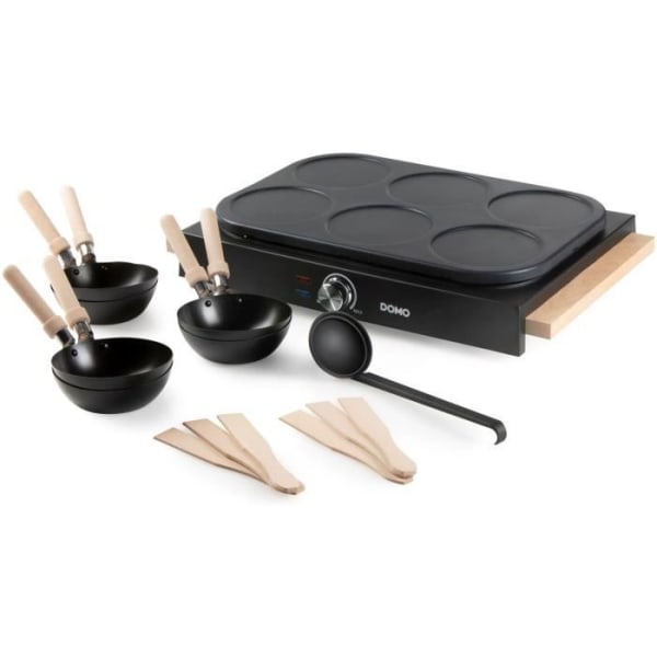 DOMO Wok- ja kreppikeittotaso - 2 in 1 - 6 pannua - 1000 W - Tarttumaton