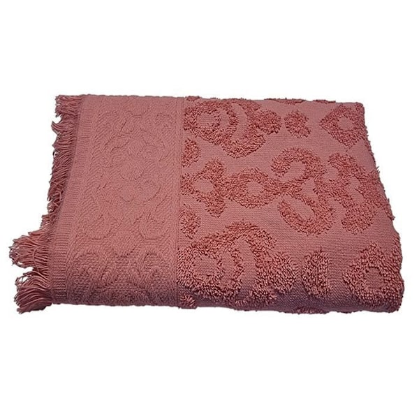 Jacquard håndklæde med frynser 30 x 50 cm - Pink Rosa