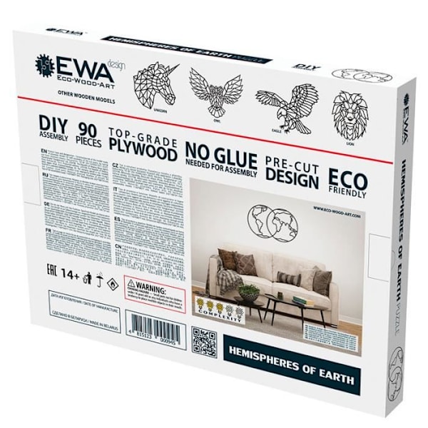 Puinen seinäpalapeli - EWA ECO-WOOD-ART - Puolipallot 68 cm - Matkailu ja kartat - 90 kpl - Aikuinen Trä