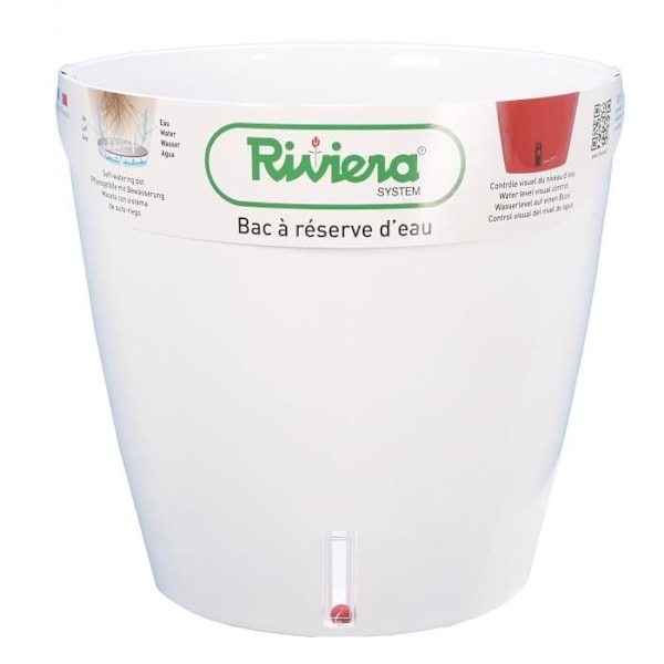 Eva Uusi pyöreä muovinen kukkaruukku - RIVIERA - Ø 31 cm - 14,5 L - Valkoinen Vit