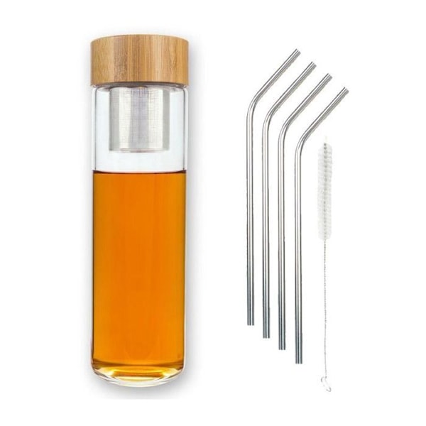 Te-infusionsflaske + 4 sugerør i rustfrit stål