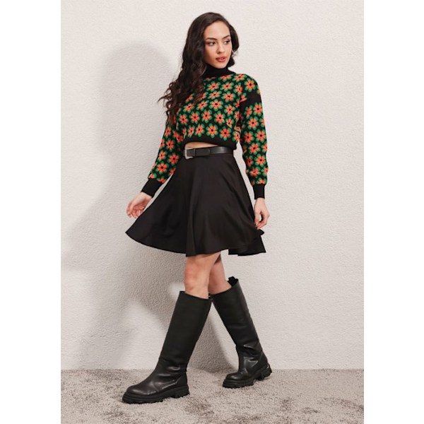 Mini Flare Hame - Musta - Naisille - Koko 38 - 42 cm - 97% Polyesteri - 3% Lycra - 36
