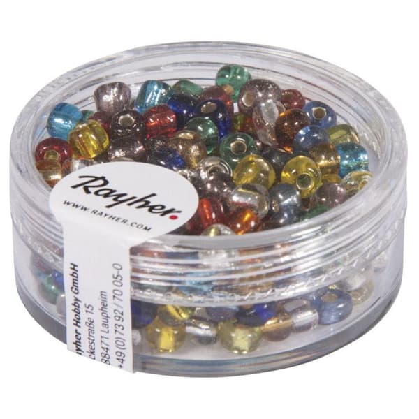 Rocailles med sølvbesætning, 4 mm, assorterede, ikke vaskbare, boks 17 g Sortiment