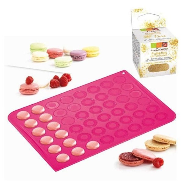Silikonmatta för macaroons + gyllene glitter Rosa